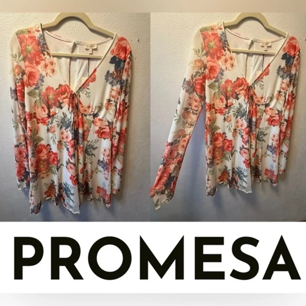 NWT Promesa Floral Long Sleeve Wide-Leg Romper Babydoll Dress Look SZ L NEW
